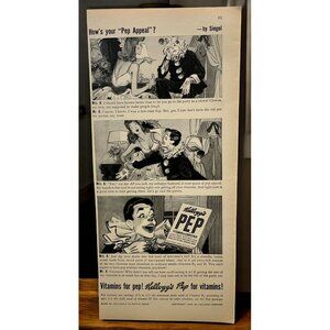 Kelloggs Pep Cereal Vintage Print Ad 1940s Kitchen Breakfast Wall Art Clown